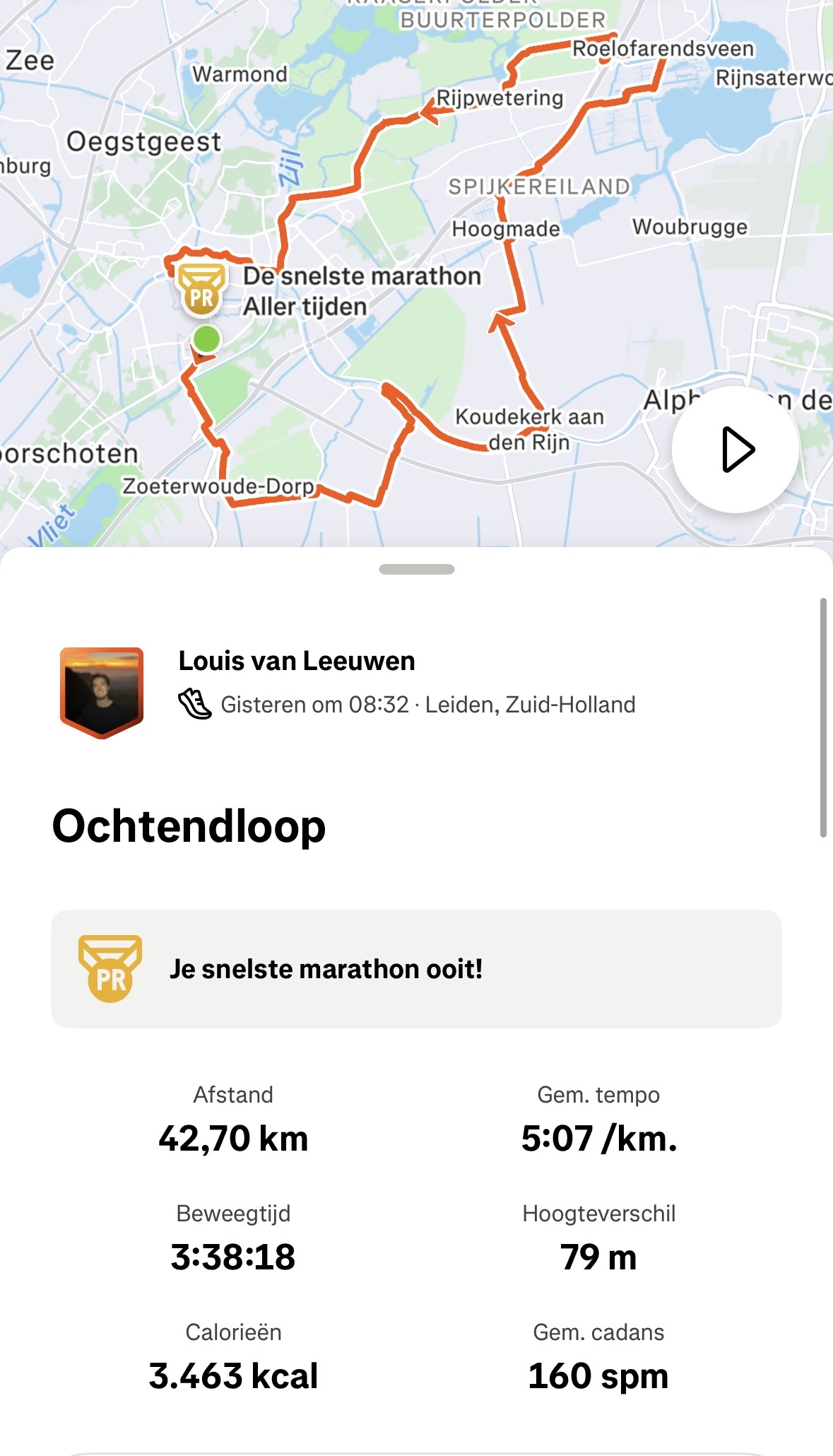 Strava route Marathon Leiden